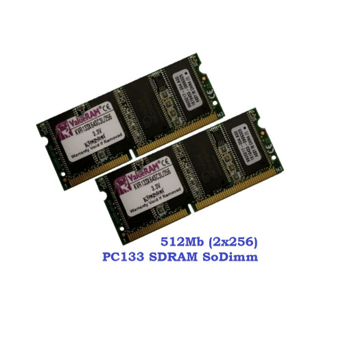 ОЗУ So-Dimm 512Mb PC133, 144-pin, SDRAM KingSton KVR133X64SC3L/256 99O5217-0O4.AO0 (Kit 2x256Mb)