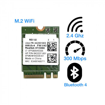 контроллер  WLAN Wi-Fi разьем-M2 Realtek RTL8723BE HW:0v4, 802.11 a/b/g/n, 2-диапазона 2,4GHz +BlueTooch4.0
