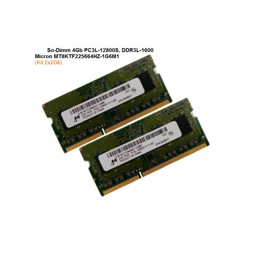 ОЗУ So-Dimm 4Gb PC3L-12800S, DDR3L-1600, Micron MT8KTF225664HZ-1G6M1 (Kit 2x2Gb)