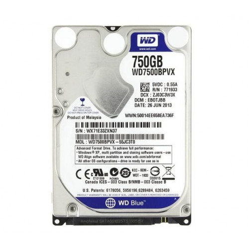 Винчестер 2,5" 750Гб SATA WD WD7500BPVX 