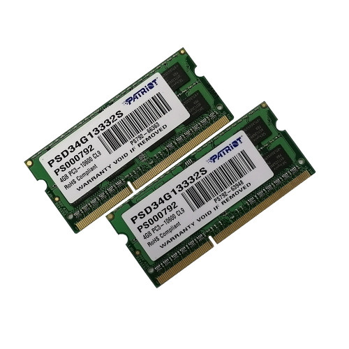 ОЗУ So-Dimm 8Gb PC3-10600, DDR3-1333, Patriot PSD34G13332S (Kit 2x4Gb) 