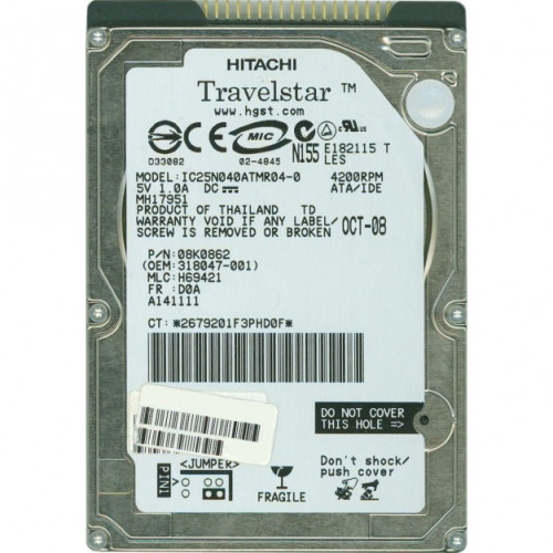 Винчестер 2,5" 40Гб IDE Hitachi TravelStar 80GN IC25N040ATMR04-0