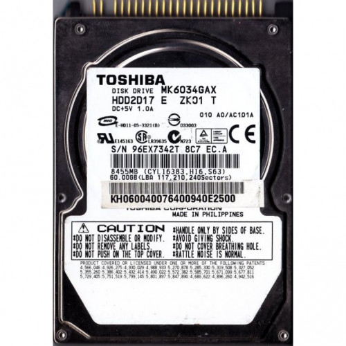 б/у винчестер IDE 2,5" 60Гб Toshiba mk6034gax