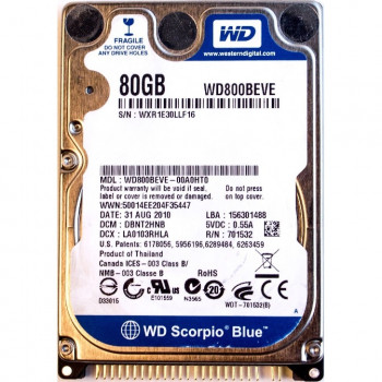 б/у винчестер IDE 2,5" 80Гб WD WD800BEVE